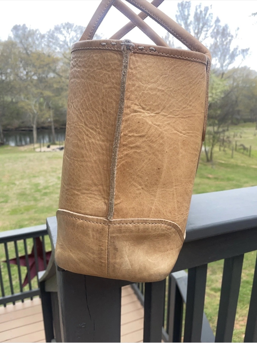 FRYE Cara Shoulder Tote Shoulder Bag -Beige-Distressed Leather $398 - Picture 6 of 12